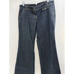 VTG Y2K Ann Taylor LOFT Low Rise Wide Leg‎ Flare Trousers Dark Wash Pants 8